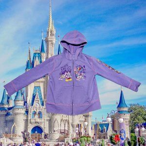 Walt Disney World Full Zip Embroidered Stitched Purple Fleece Sweatshirt Size S